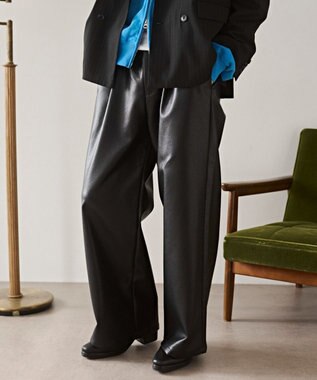 WEGO PUタックワイドトラウザー ブラック
