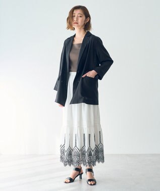 YECCA VECCA アイレット刺繍ギャザーフレアスカート Off White