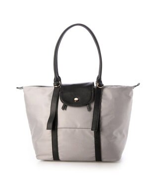 UNBILLION ペルケ perche / ナイロン×牛革かぶせジェムストーントートバッグ ライトグレー
