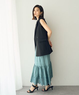 YECCA VECCA アイレット刺繍ギャザーフレアスカート Green