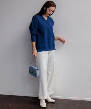 23区 L 【Lサイズ限定】ヴィスコースストレッチ Ｖネック ニット ダルブルー系