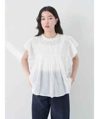 earth music&ecology コットンボイルフリルブラウス Off White