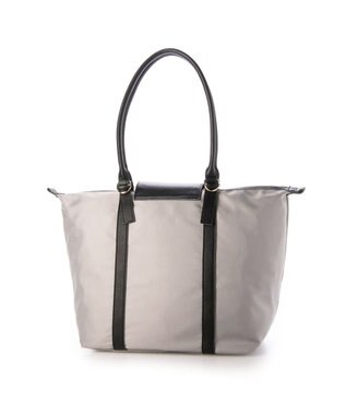 UNBILLION ペルケ perche / ナイロン×牛革かぶせジェムストーントートバッグ ライトグレー