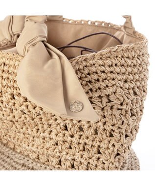 UNBILLION カシュカシュ cachecache / 下がりリボン切替編みトート ベージュ