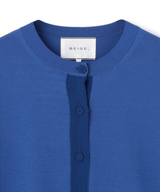 BEIGE， 【洗える】VALOIS / ジョーゼットトリム半袖カーディガン Blue