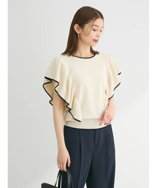 Green Parks 配色フリルニットプルオーバー Off White