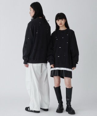 WEGO ダメージプルオーバースウェット ブラック