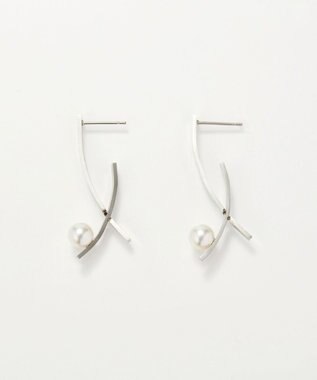Phoebe 【金属アレルギー対応】クロスラインパールピアス　シルバー/サージカルステンレス シルバー