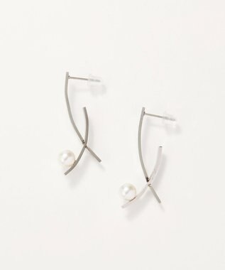Phoebe 【金属アレルギー対応】クロスラインパールピアス　シルバー/サージカルステンレス シルバー