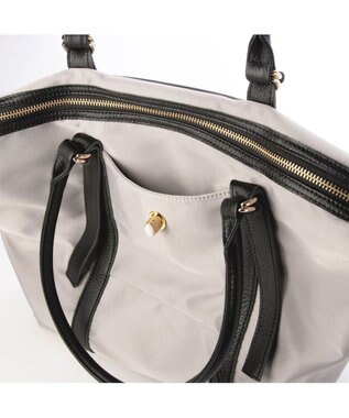 UNBILLION ペルケ perche / ナイロン×牛革かぶせジェムストーントートバッグ ライトグレー