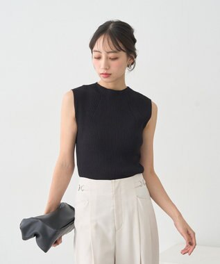 earth music&ecology ランダムリブボトルネックノースリーブニット Black