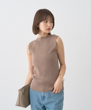 earth music&ecology ランダムリブボトルネックノースリーブニット Mocha