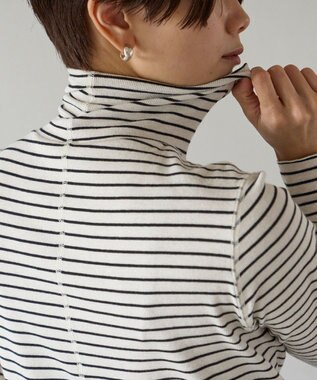 UNFILO 【暖かさ＆着心地の良さで大ヒット】コットンカシミヤ タートルネックカットソー エクリュ×ブラック