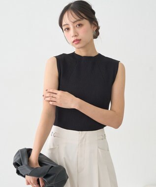 earth music&ecology ランダムリブボトルネックノースリーブニット Black