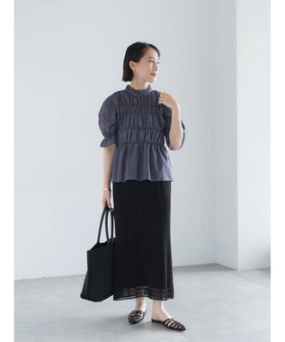 Te chichi スタンドフリルシャーリングブラウス ネイビー