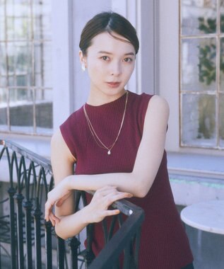 earth music&ecology ランダムリブボトルネックノースリーブニット Bordeaux