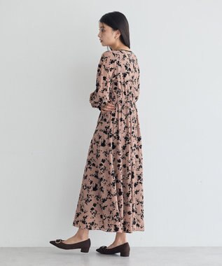 YECCA VECCA ボタニカル柄フロッキープリントワンピース Beige