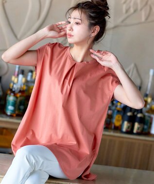 Tiaclasse L 【洗える】ボリュームフレンチカットソーチュニック コーラル