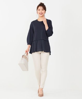 ANY SIS 【洗える】ファブリックコンビ ニット ネイビー