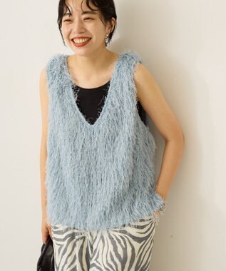 AMERICAN HOLIC 【前後2way】サイドスリットシャギーベスト Grayish Blue