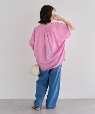 Green Parks 綿麻混フレンチスリーブスキッパーシャツ Pink