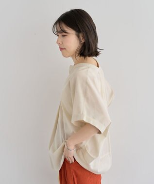 Green Parks 綿麻混フレンチスリーブスキッパーシャツ Light Beige