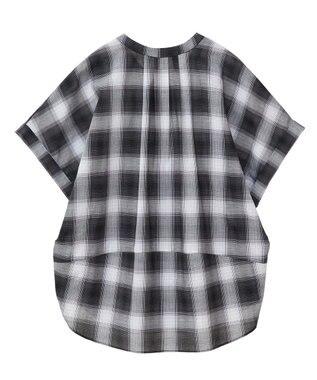 Green Parks 綿麻混フレンチスリーブスキッパーシャツ Check