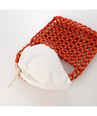 UNBILLION カシュカシュ cachecache / カラフルウッドビーズワンハンドル手提げ オレンジ