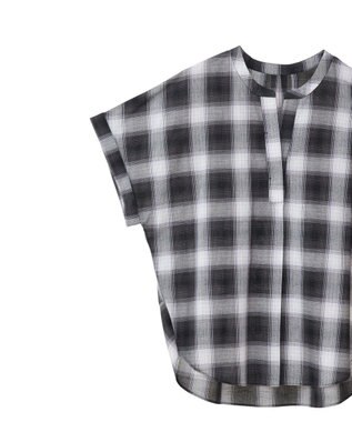 Green Parks 綿麻混フレンチスリーブスキッパーシャツ Check