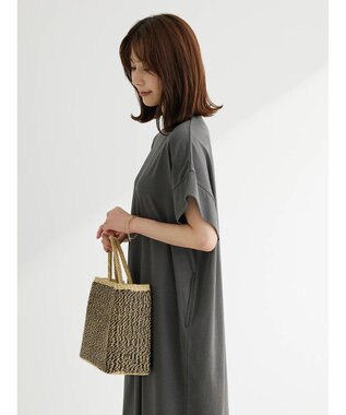 Green Parks 接触冷感　袖切替えカットワンピース Gray
