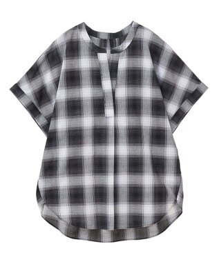 Green Parks 綿麻混フレンチスリーブスキッパーシャツ Check