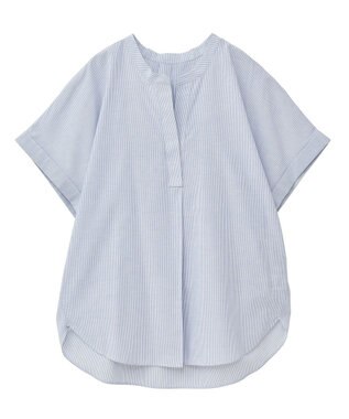 Green Parks 綿麻混フレンチスリーブスキッパーシャツ Stripe