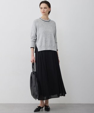 ICB L コットンツイスター クルーネックニット オフホワイト×ブラックミックス