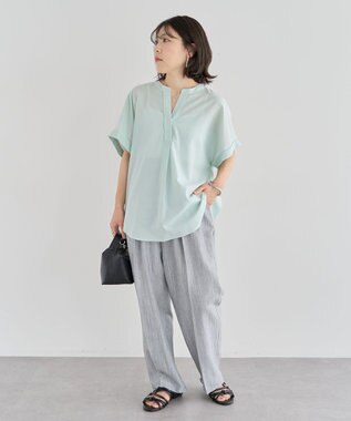 Green Parks 綿麻混フレンチスリーブスキッパーシャツ Mint