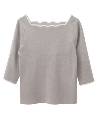 earth music&ecology 襟袖スカラップ配色プルオーバー Gray Beige