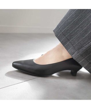 Pointer 【3.5cmヒール】日本製 高級本革ローヒールパンプス ブラック