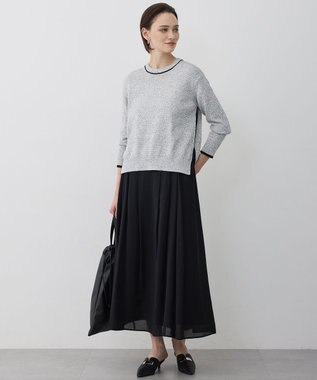 ICB L コットンツイスター クルーネックニット オフホワイト×ブラックミックス