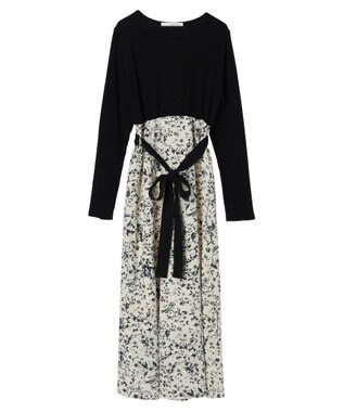 Green Parks ・ＥＬＥＮＣＡＲＥ　ＤＵＥ　リブ×フラワーキリカエワンピ Black