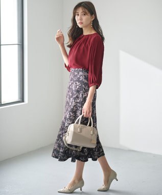 ANY SIS 【洗える】フラワープリントペプラム スカート スレート系