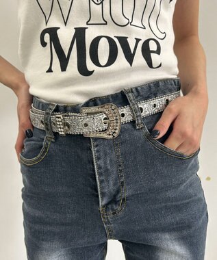 WEGO Lビジューバックルラメベルト シルバー