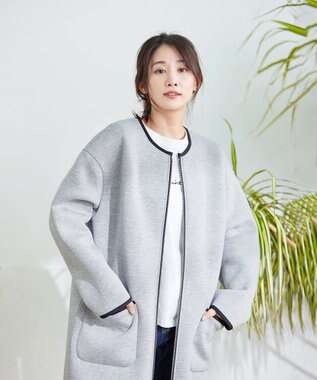 Tiaclasse L パイピングノーカラーダンボールコート グレー