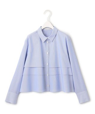 ICB 【洗える】 クリーンブロード クロップドブラウス ブルーストライプ系