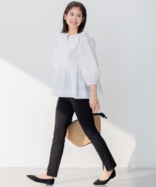 組曲 S 【WEB限定色あり】レースコンビシャーティング ブラウス アイボリー系