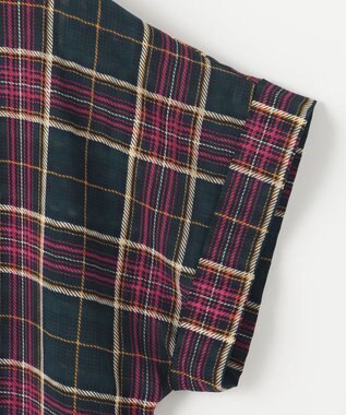 組曲 【洗える】シアーチェック 半袖ブラウス ダークグリーン系5