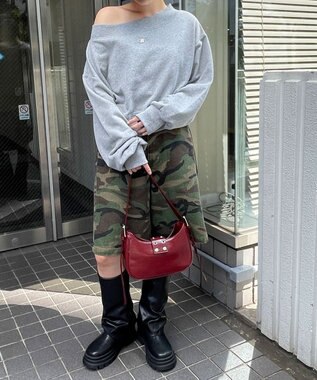 WEGO ワンポイントオフショルスウェット 杢グレー