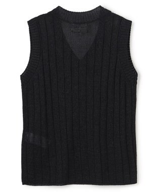 BEIGE， OPTICAL /  ペーパーヤーン Vネックリブニット Black