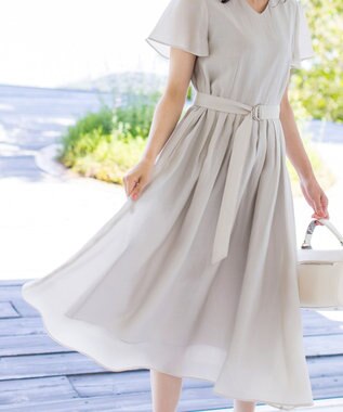 Tiaclasse 【洗える】大人上品なシアータックワンピース グレージュ