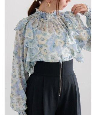 Te chichi フラワーパターンシアーフリルブラウス