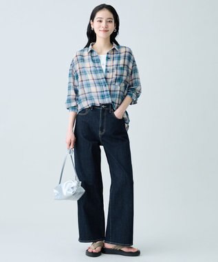 ANY シアーチェックシャツ ブルー系