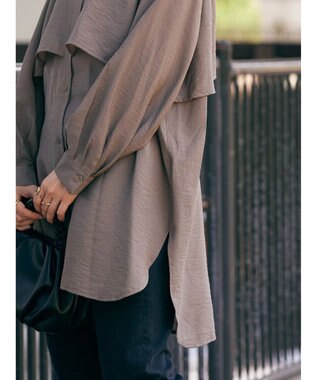 AMERICAN HOLIC バンドカラーフリルシャツチュニック Mocha